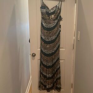 Serena Sequin Gown, maxi green silver gold sequin dress